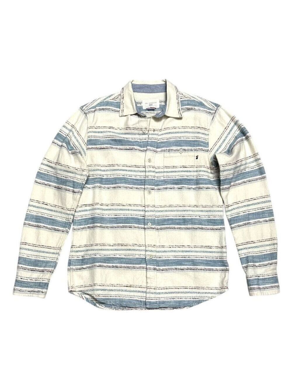 SOL ANGELES Shirt Embroidered Luxury Designer Striped Casual Button Mens Medium